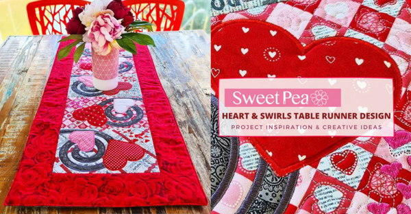 hearts and swirls table runner design