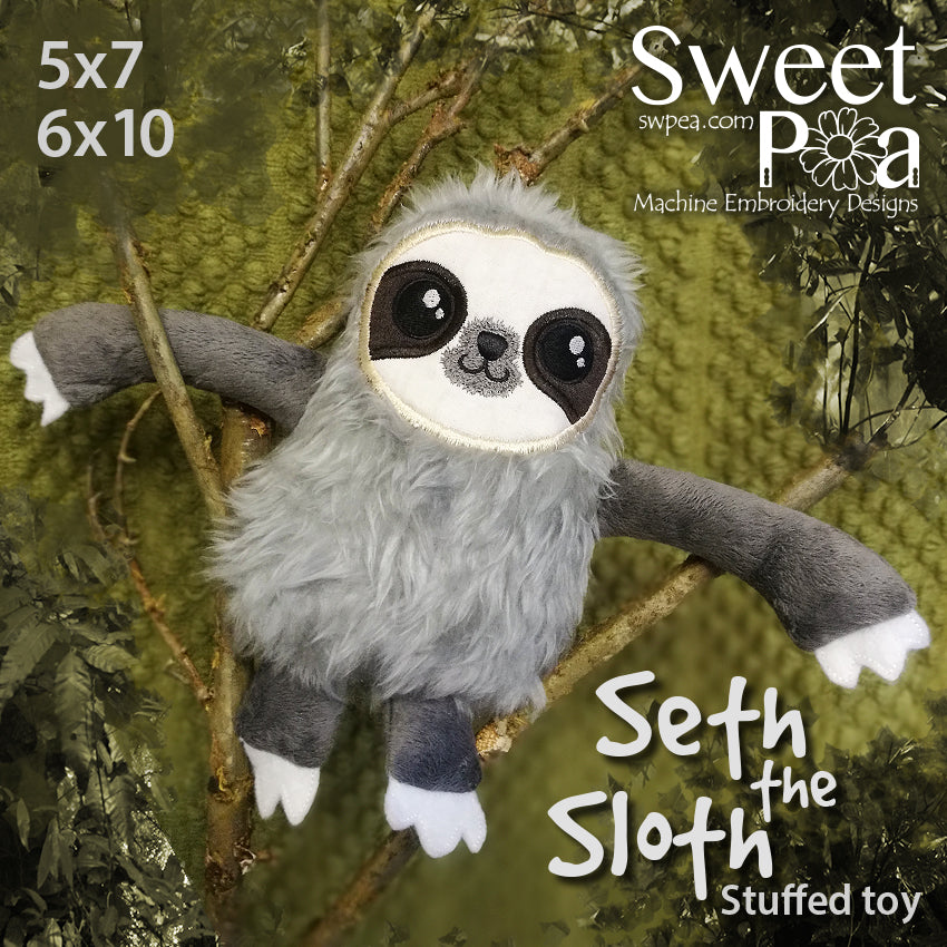 Seth The Sloth- in the hoop, machine embroidery design