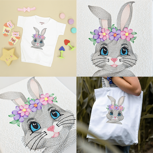 Cute Embroidered Bunny and Flowers Embroidery Design