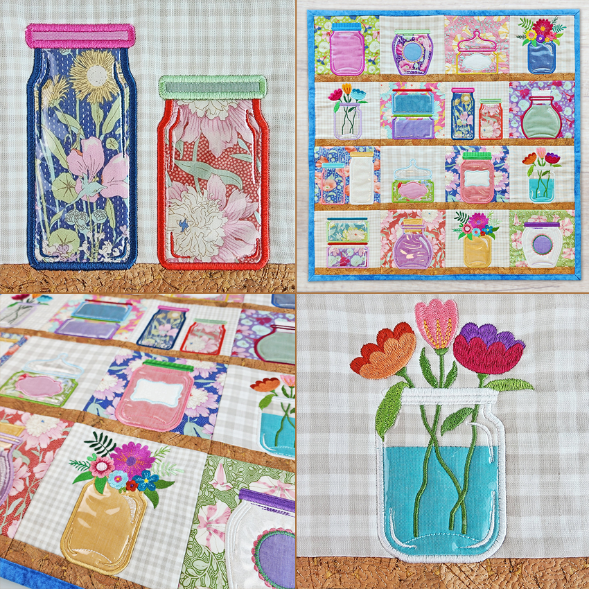 Jar Quilt 4x4 5x5 6x6 7x7 8x8 In the hoop machine embroidery designs