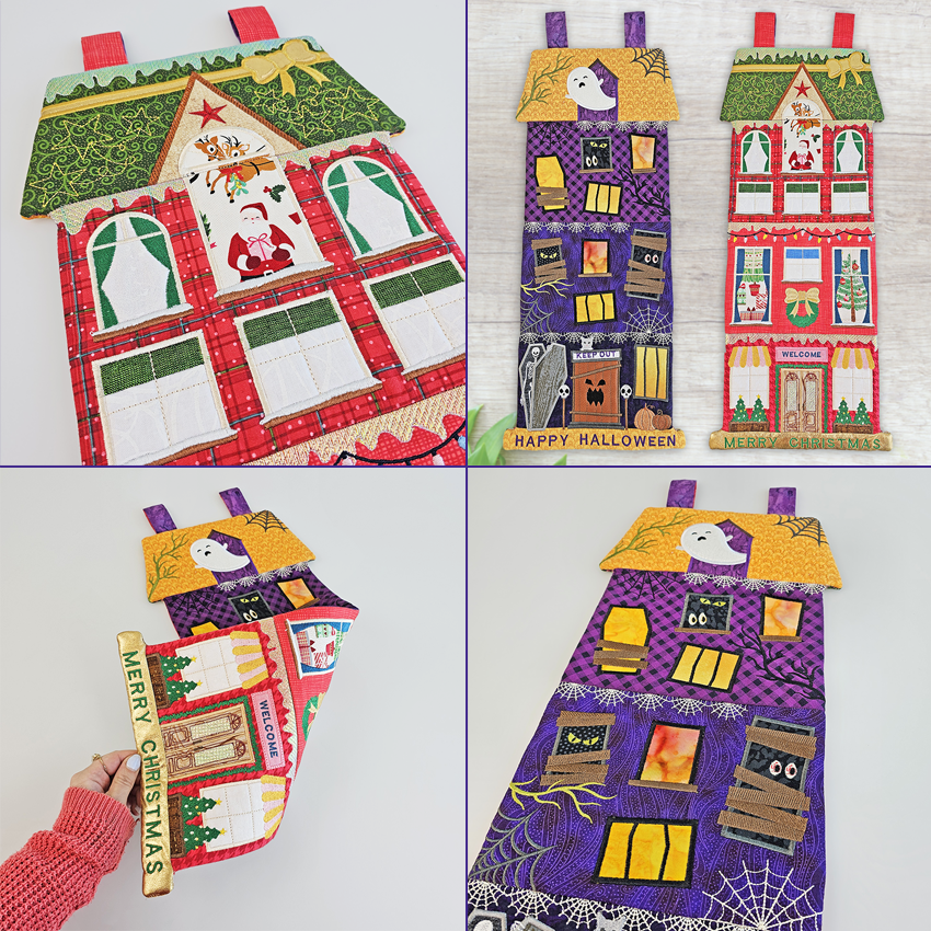 Reversible Halloween Christmas House Hanger ith design