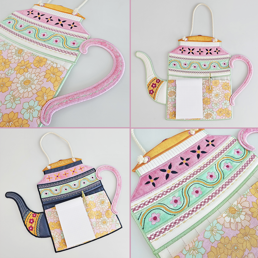 Teapot Hanger 5x7 6x10 7x12 In the hoop machine embroidery designs