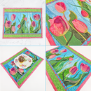 tulip fields placement, placemat, flowers, spring flowers, dining, beautiful, pink, flowers