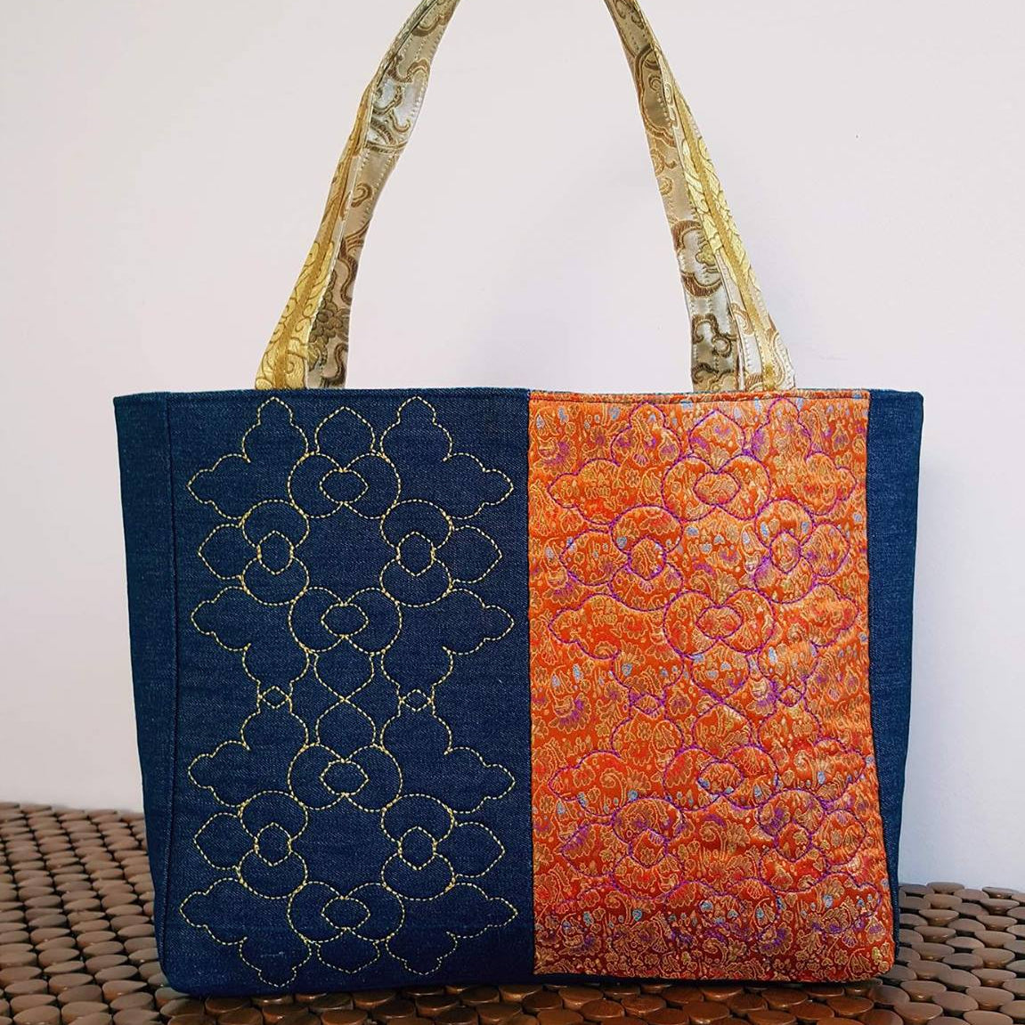 back embroidery only panels of tote bag