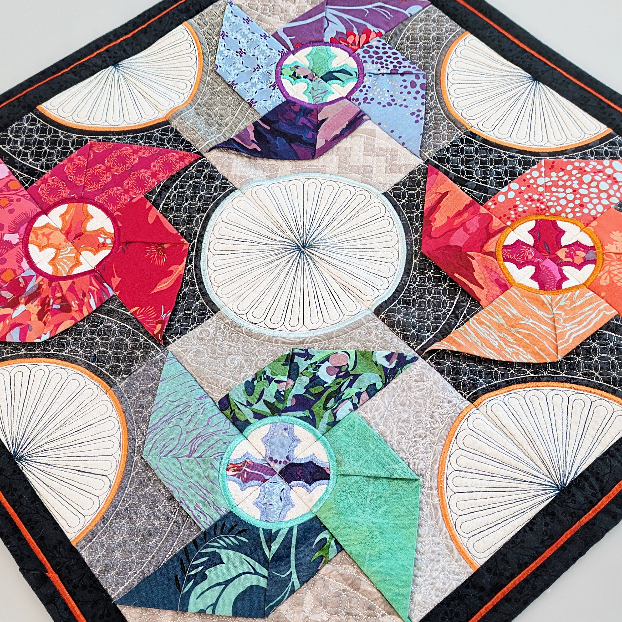 3D Japanese Pinwheel Quilt In the hoop machine embroidery designs