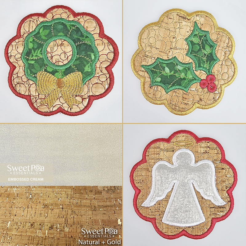 christmas coasters with pleather and cork