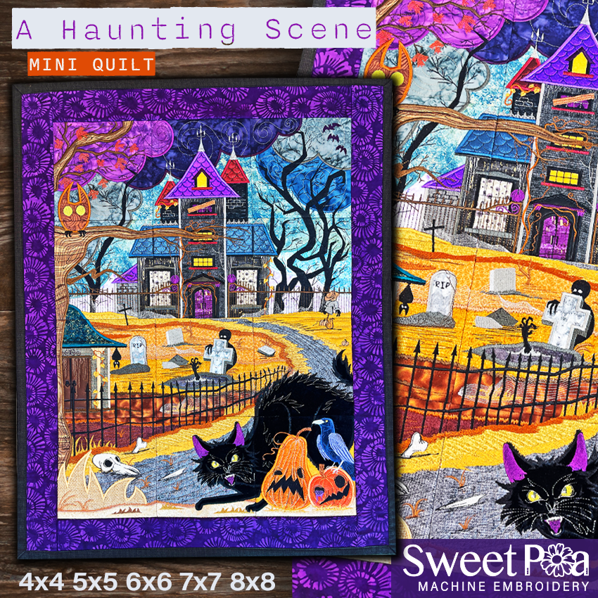 A Haunting Scene mini quilt ith design