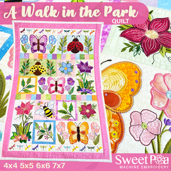 A Walk in the Park Quilt 4x4 5x5 6x6 7x7 - Sweet Pea In The Hoop Machine Embroidery Design
