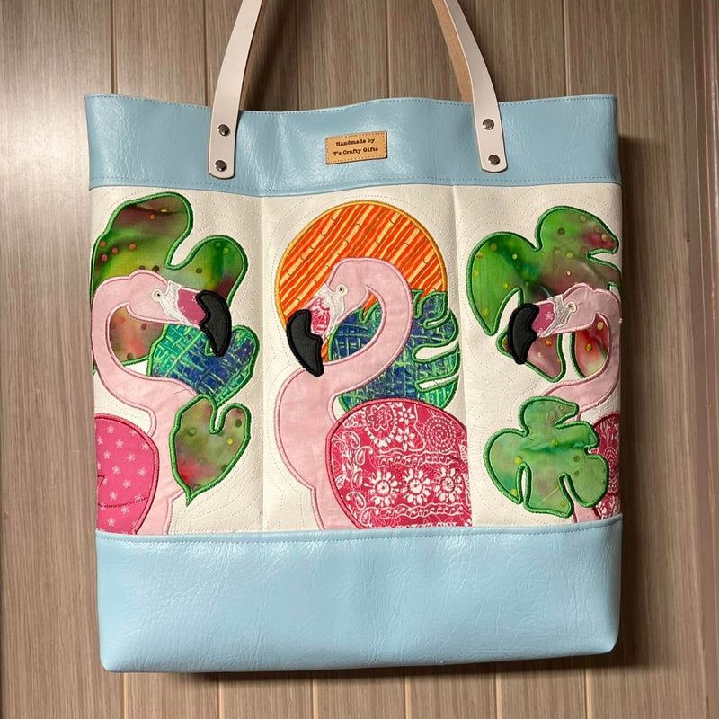 Tropical Flamingo Tote Bag 5x7 6x10 7x12 - Sweet Pea In The Hoop Machine Embroidery Design