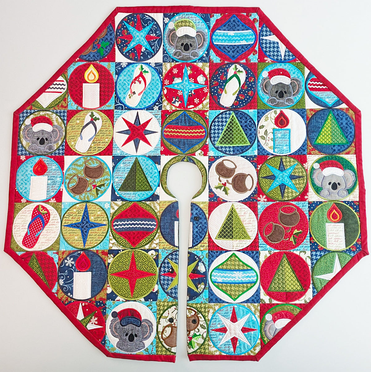 Aussie Christmas Tree Skirt In the hoop machine embroidery designs