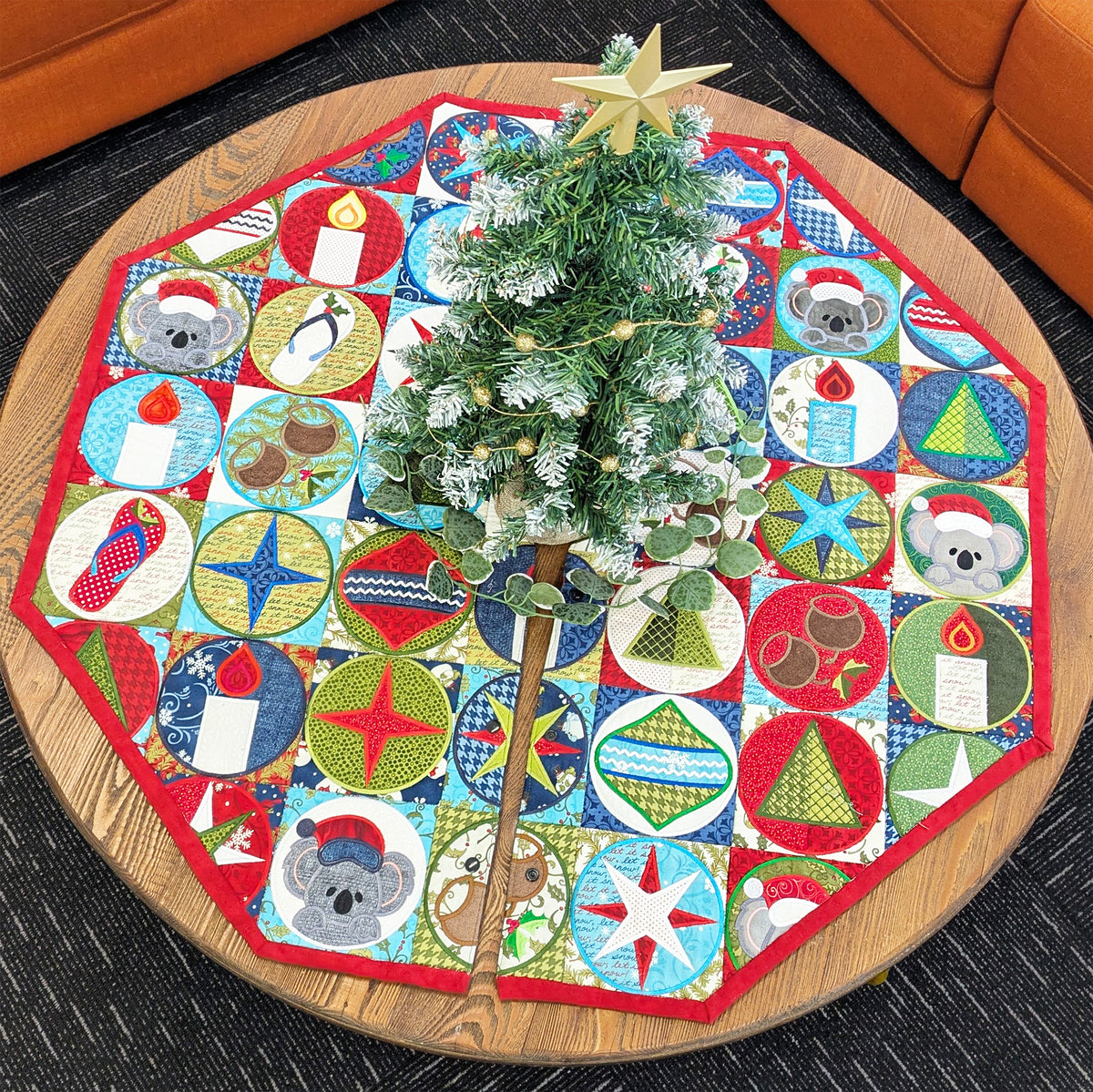 Aussie Christmas Tree Skirt In the hoop machine embroidery designs
