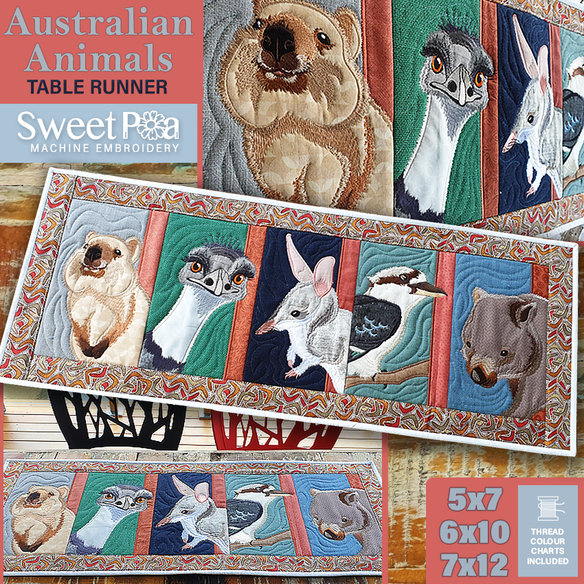 Australian Animals Table Runner In the hoop machine embroidery designs
