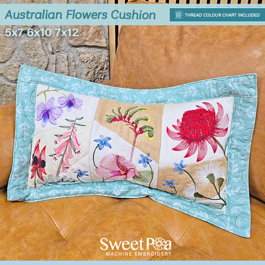 Australian Flowers Cushion In the hoop machine embroidery designs