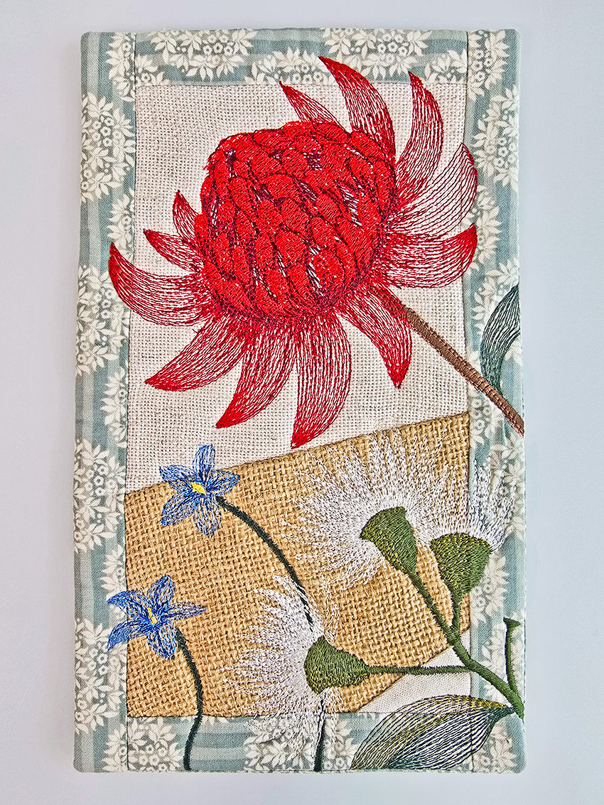 Australian Flowers Mug Rug # 3 In the hoop machine embroidery designs