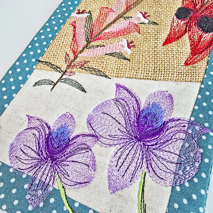 Australian Flowers Mug Rug # 1 In the hoop machine embroidery designs