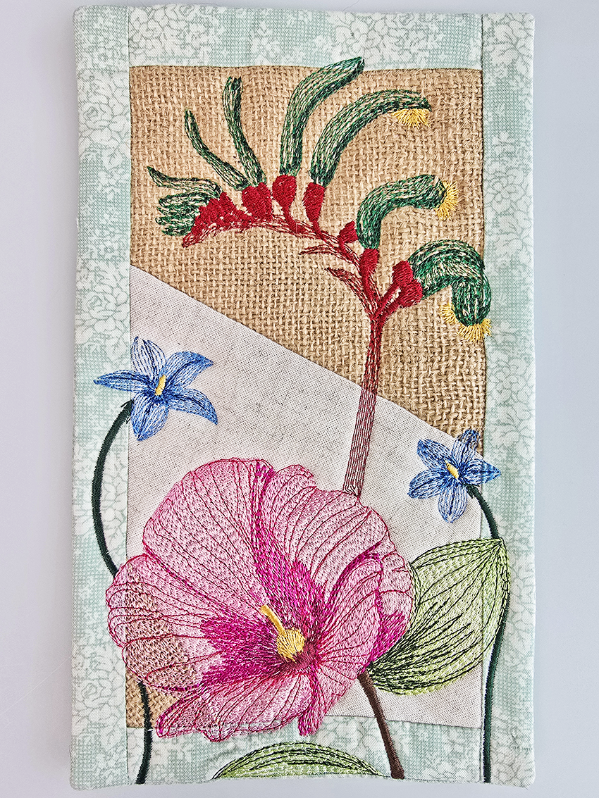 Australian Flowers Mug Rug # 2 In the hoop machine embroidery designs