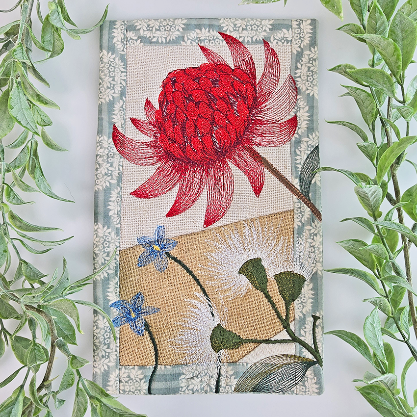 Australian Flowers Mug Rug # 3 In the hoop machine embroidery designs