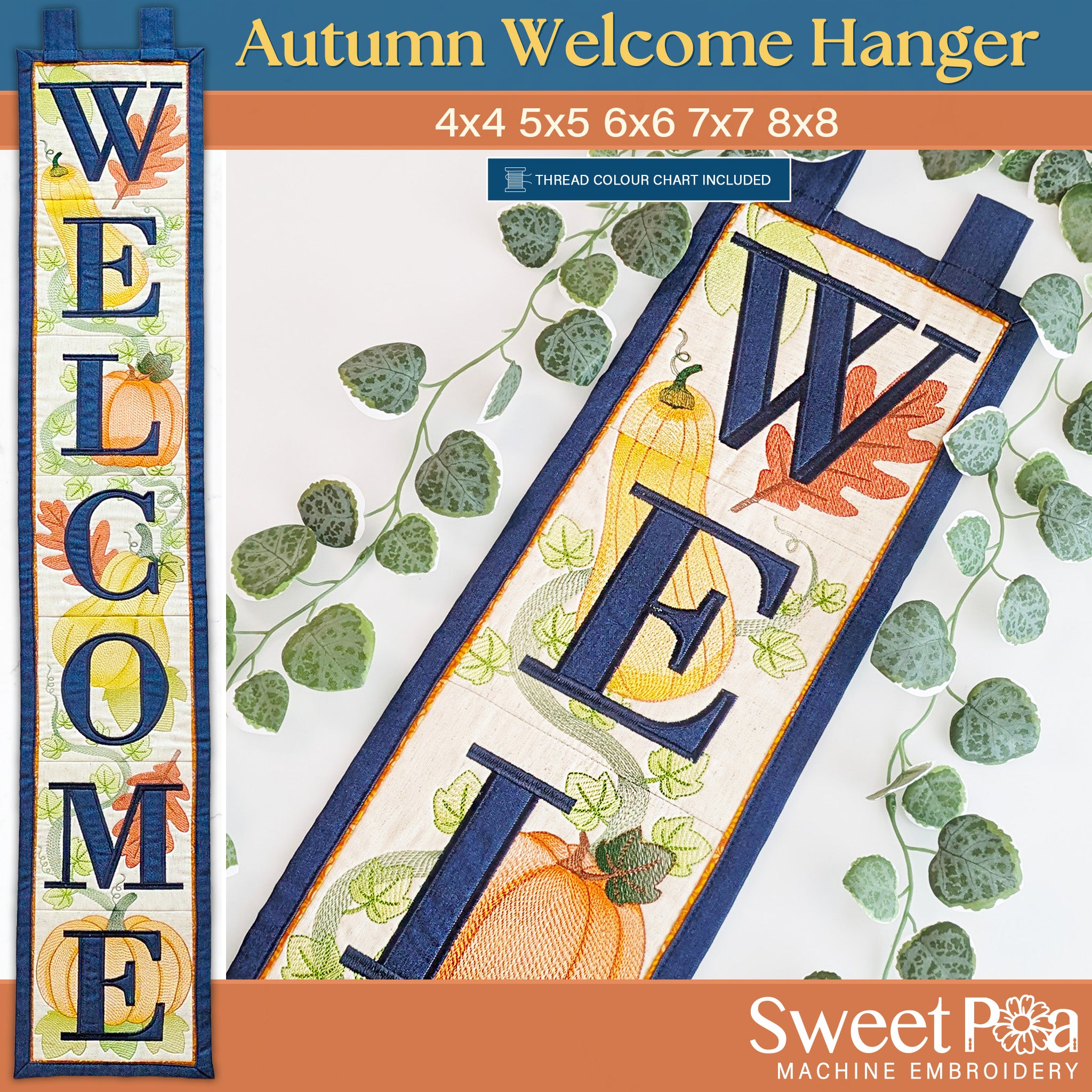 Autumn/Fall Welcome Hanger In the hoop machine embroidery designs