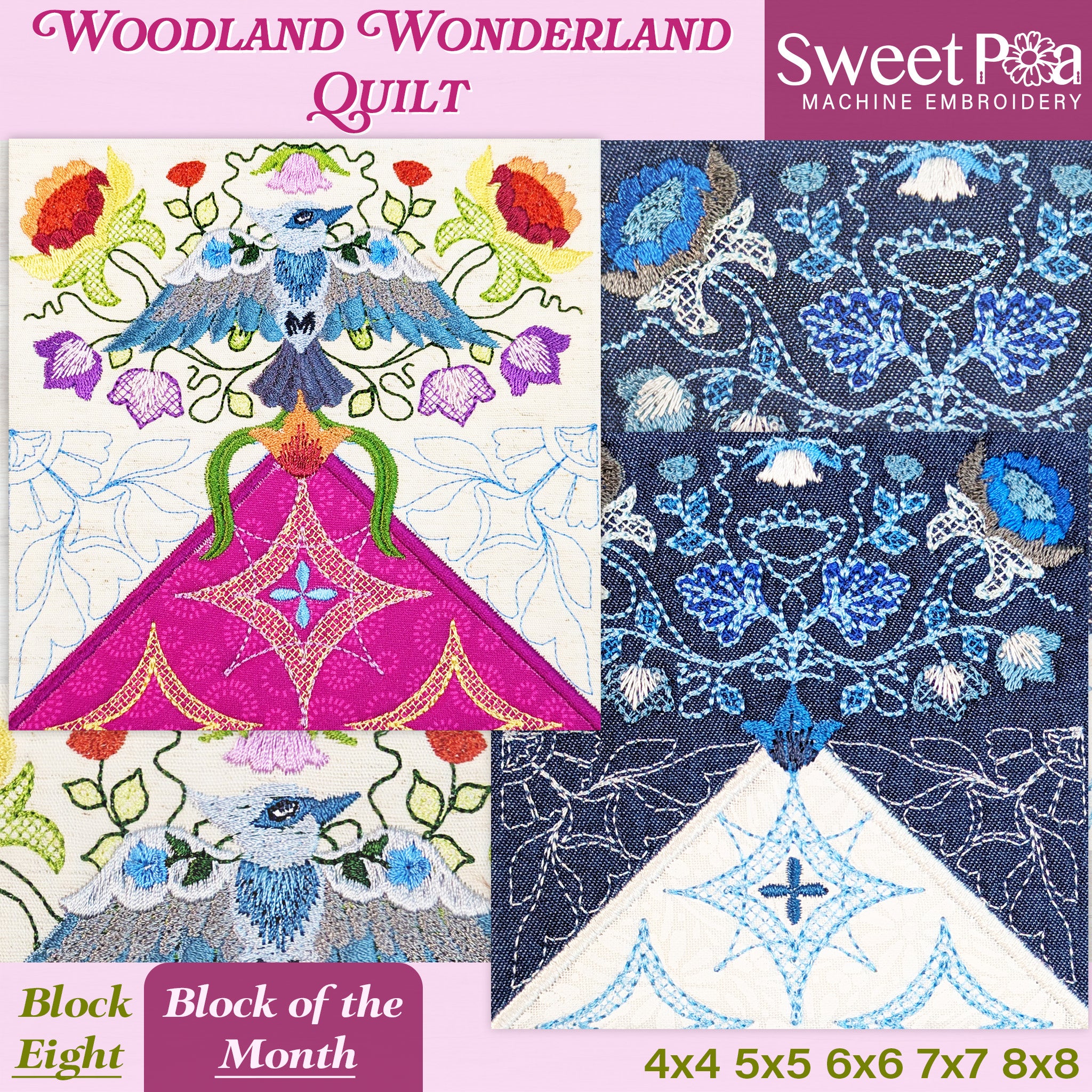 BOM Woodland Wonderland Quilt - Block 8 In the hoop machine embroidery designs