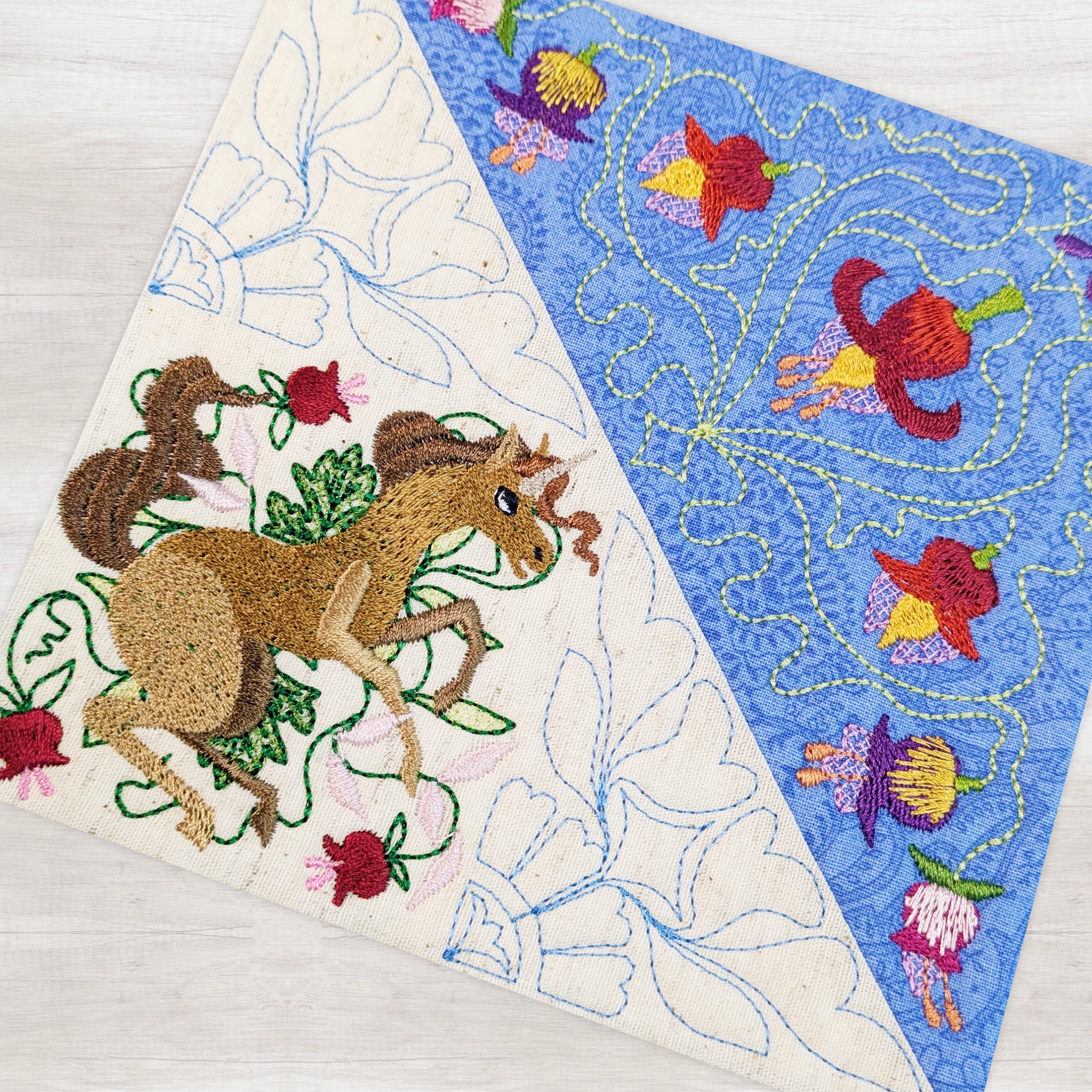 close up bom block 9 woodland wonderland sweet pea ith