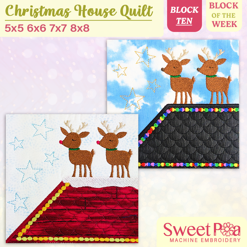 BOW Christmas House Quilt Block 10 5x5 6x6 7x7 8x8 In The Hoop Design