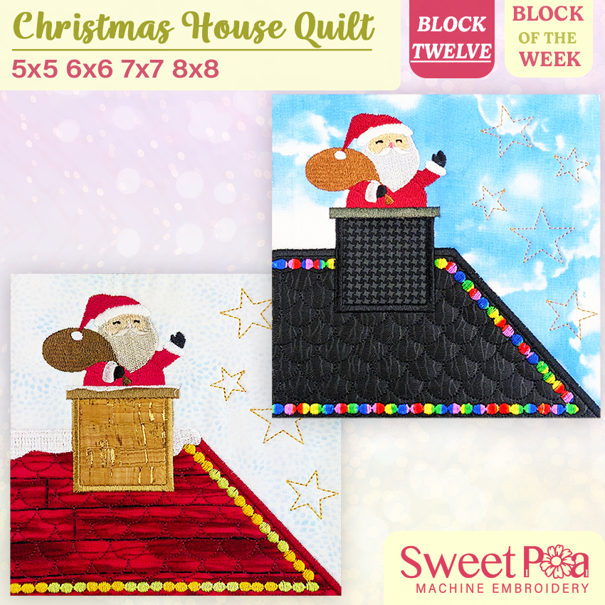 BOW Christmas House Quilt Block 12 5x5 6x6 7x7 8x8 In The Hoop Design