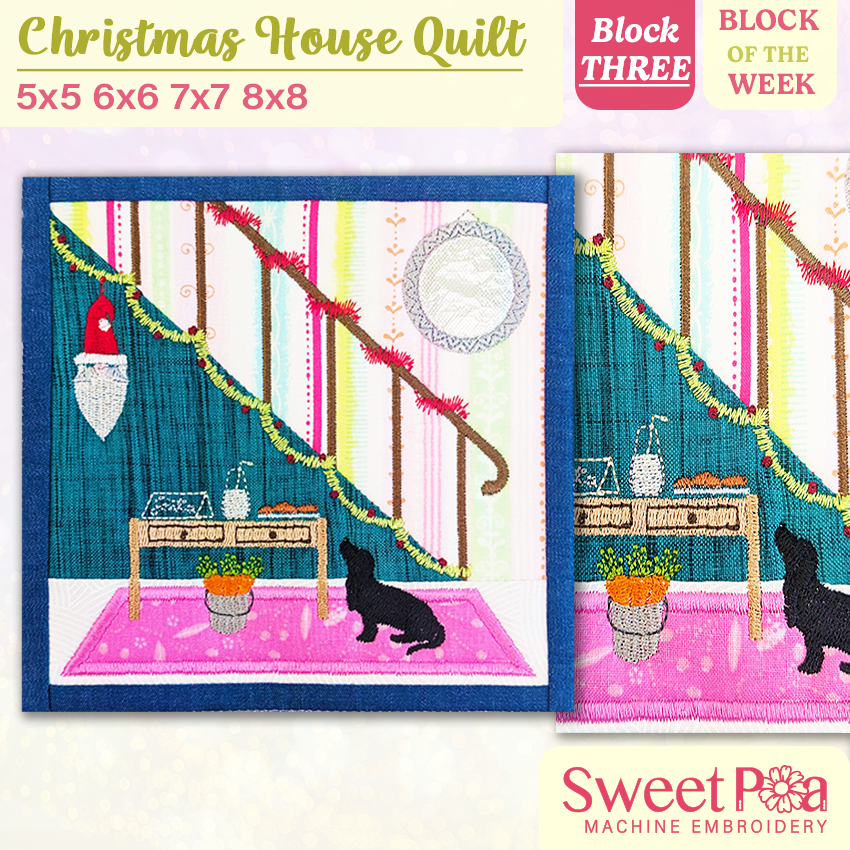 BOW Christmas House Quilt Block3 ITH Design