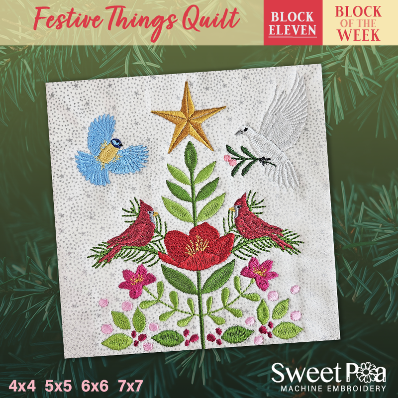 BOW Christmas Festive Things Quilt - Block 11 - Sweet Pea In The Hoop Machine Embroidery Design