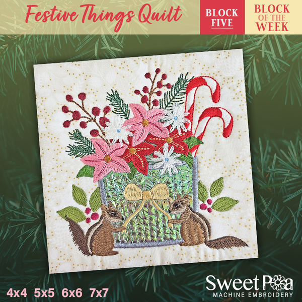 BOW Christmas Festive Things Quilt - Block 5 - Sweet Pea In The Hoop Machine Embroidery Design