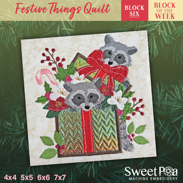 BOW Christmas Festive Things Quilt - Block 6 - Sweet Pea In The Hoop Machine Embroidery Design
