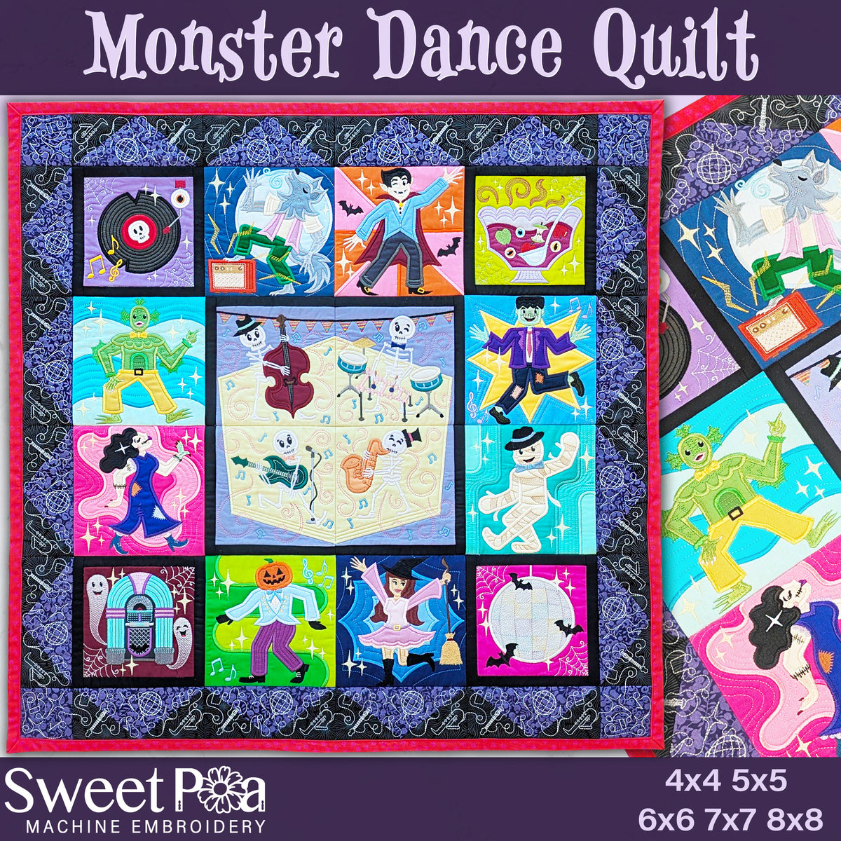 BOW Monster Dance Quilt - Bulk Pack In the hoop machine embroidery designs