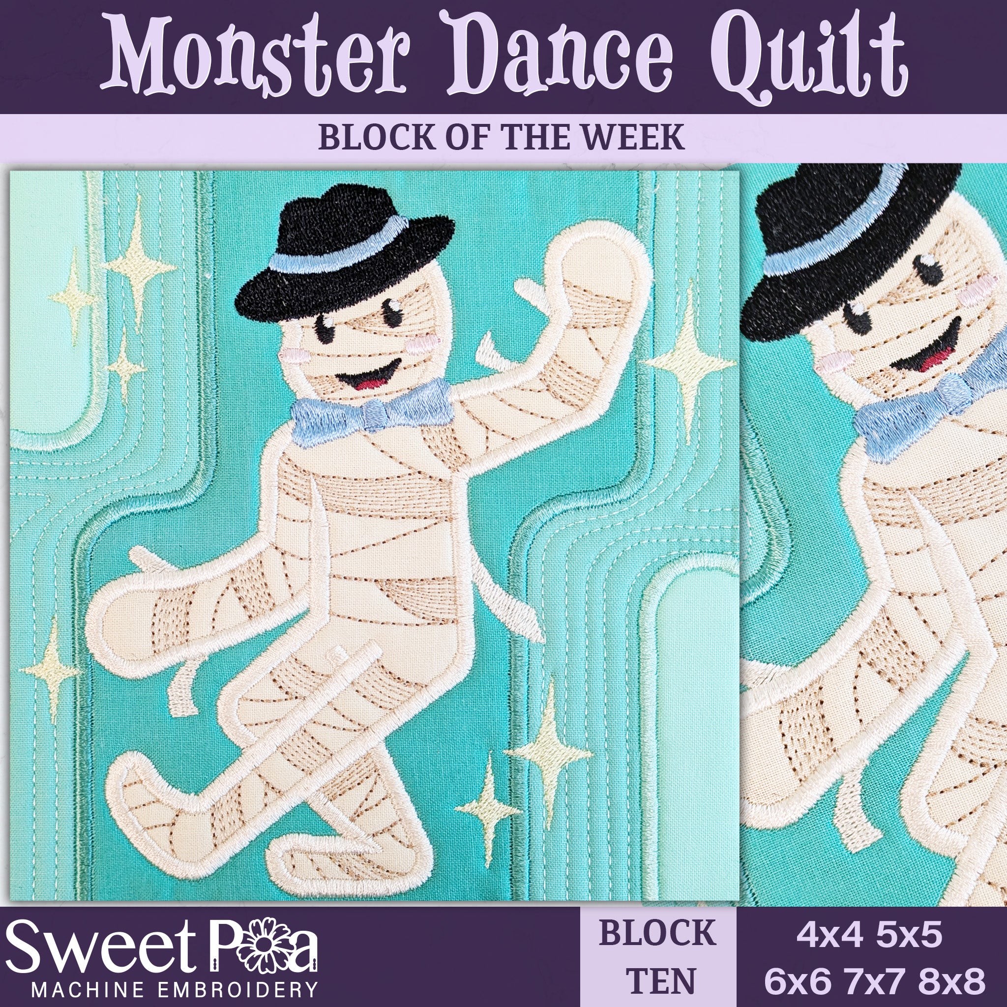 BOW Monster Dance Quilt - Block 10 In the hoop machine embroidery designs