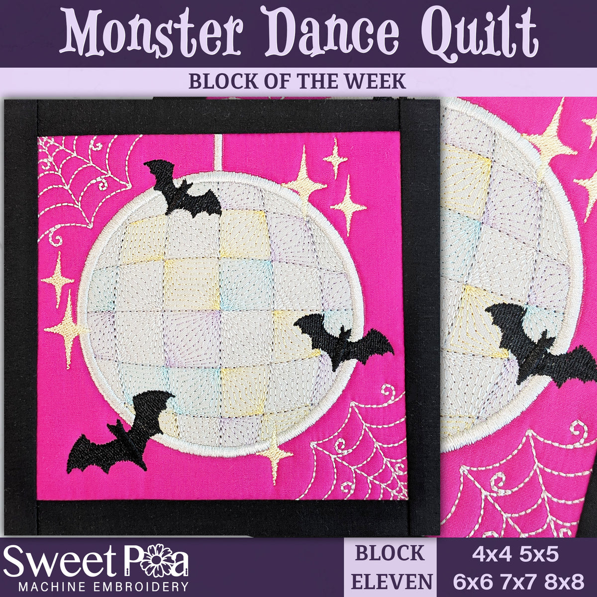 BOW Monster Dance Quilt - Block 11 In the hoop machine embroidery designs