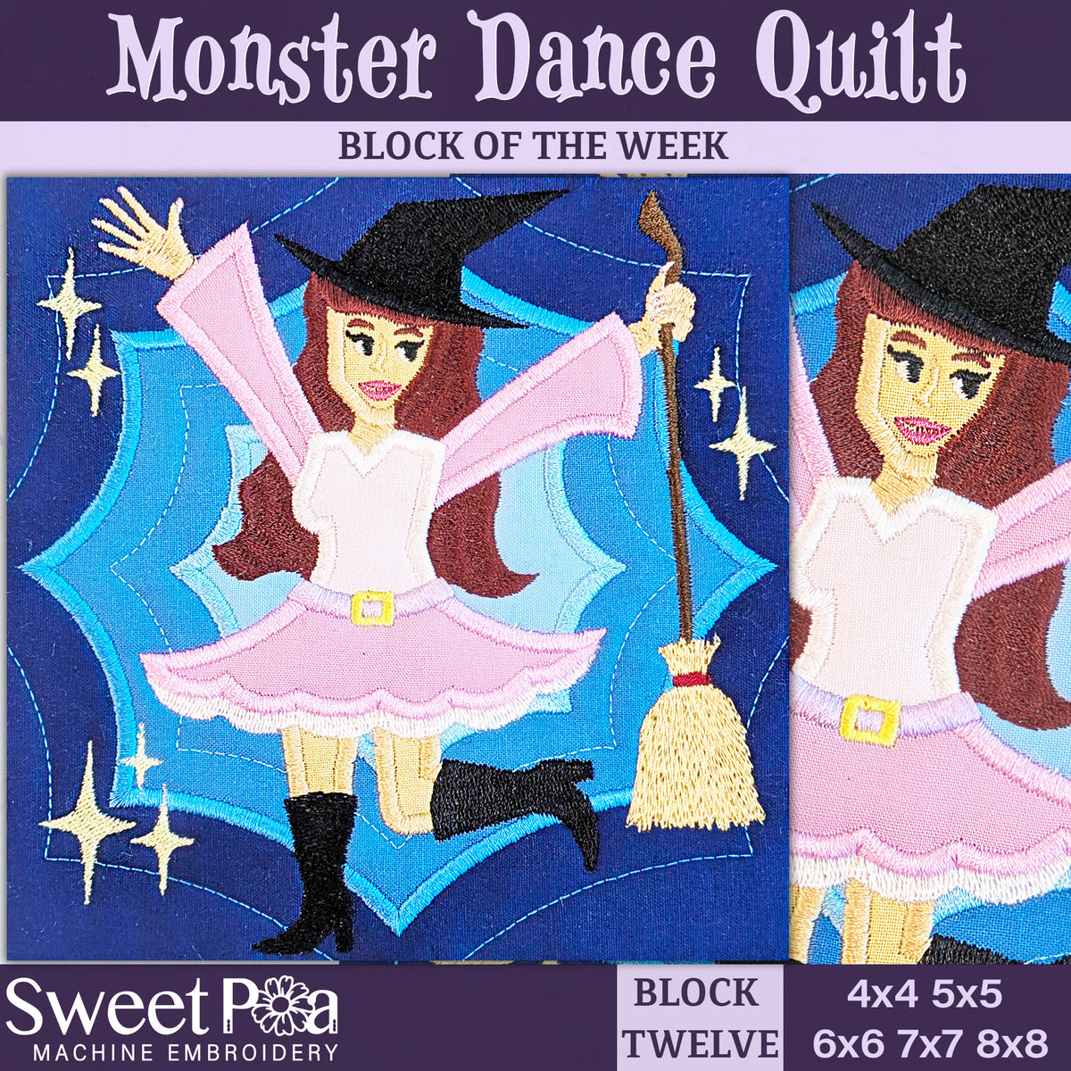 BOW Monster Dance Quilt - Block 12 In the hoop machine embroidery designs