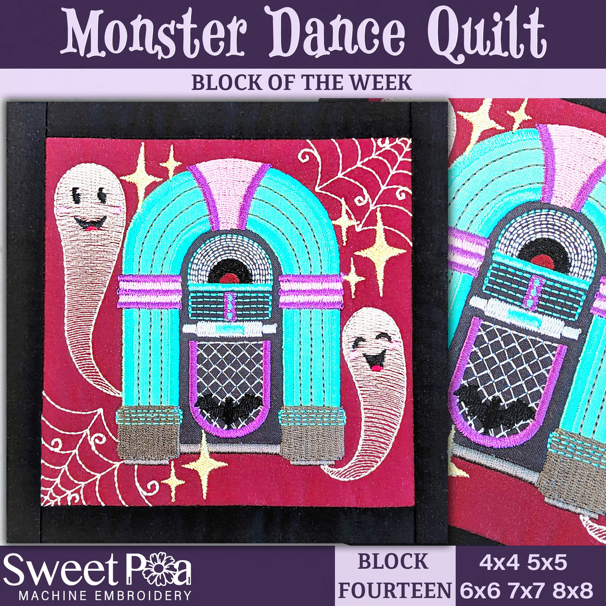 BOW Monster Dance Quilt - Block 14 In the hoop machine embroidery designs