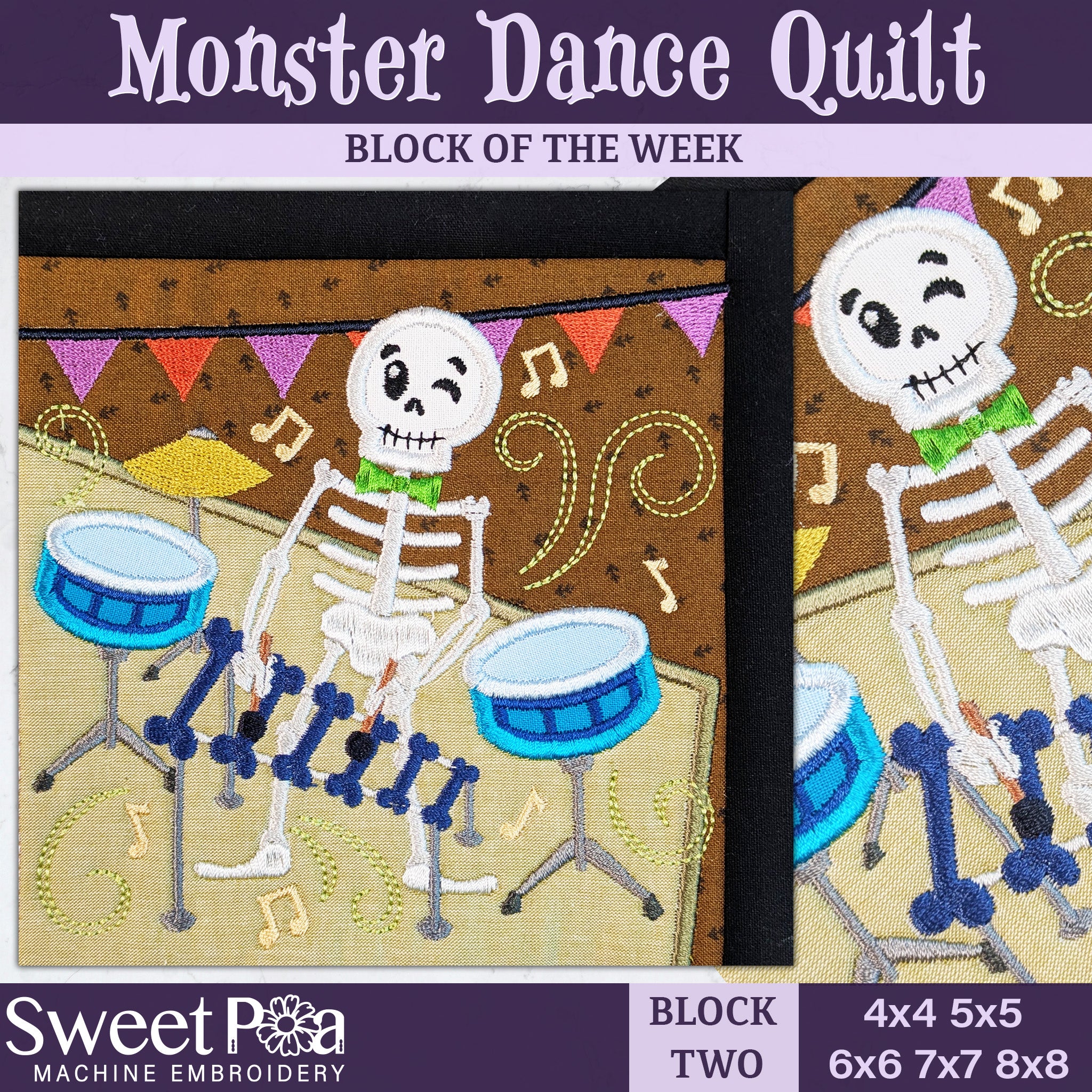 BOW Monster Dance Quilt - Block 2 In the hoop machine embroidery designs