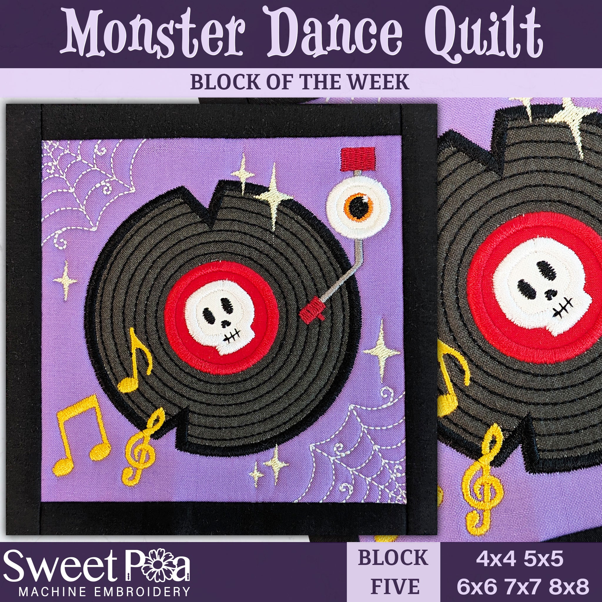 BOW Monster Dance Quilt - Block 5 In the hoop machine embroidery designs