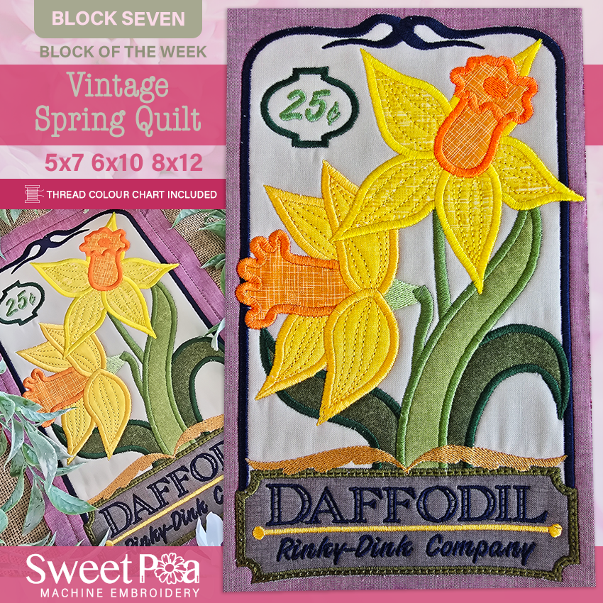 BOW Vintage Spring Quilt - Block 7 In the hoop machine embroidery designs
