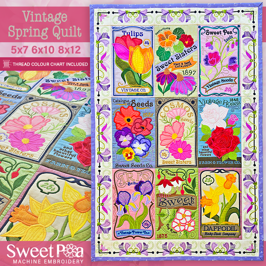BOW Vintage Spring Quilt - Bulk Pack In the hoop machine embroidery designs