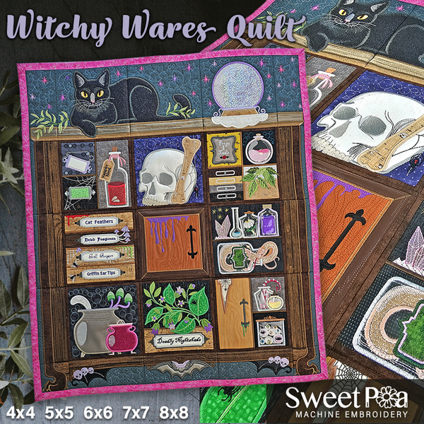 BOW Halloween Witchy Wares Quilt - Bulk Pack - Sweet Pea In The Hoop Machine Embroidery Design