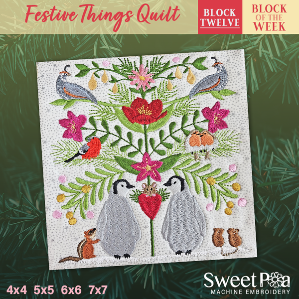 BOW Christmas Festive Things Quilt - Block 12 - Sweet Pea In The Hoop Machine Embroidery Design