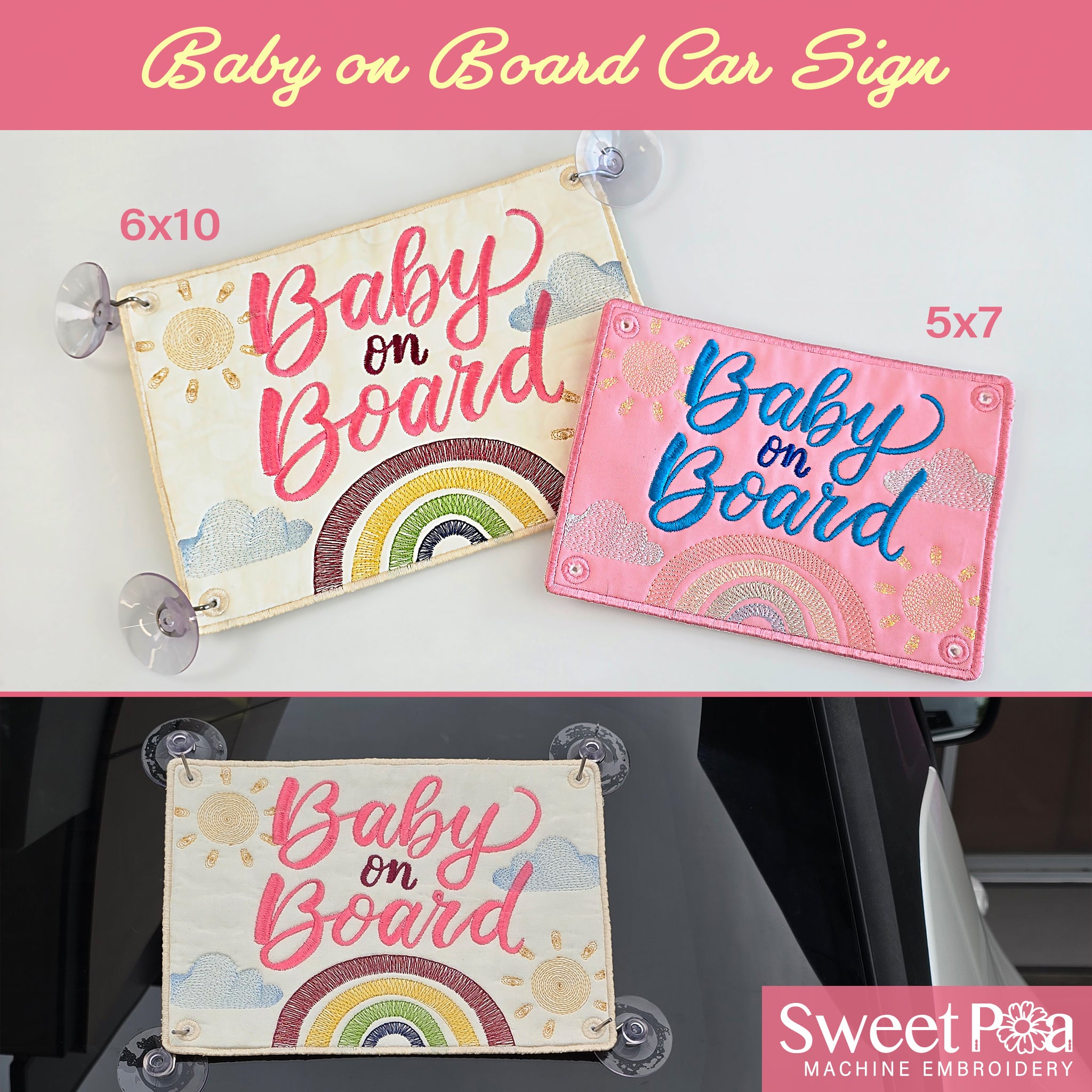 Baby On Board Car Sign In the hoop machine embroidery designs