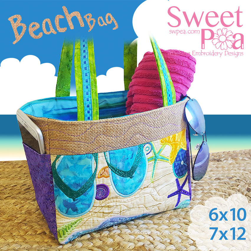 Beach Bag 6x10 7x12 in the hoop machine embroidery design