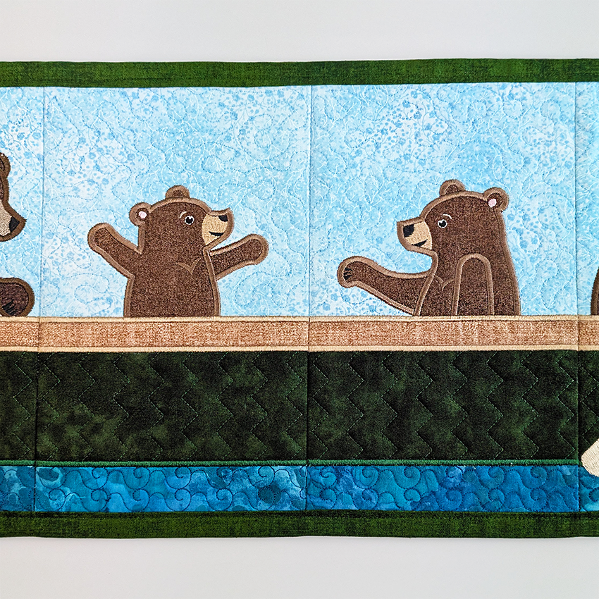 Bears Family Outing Table Runner In the hoop machine embroidery designs