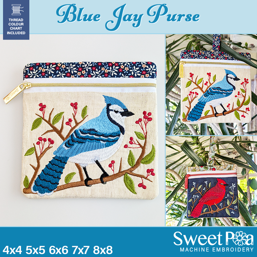 Blue Jay Purse In the hoop machine embroidery designs