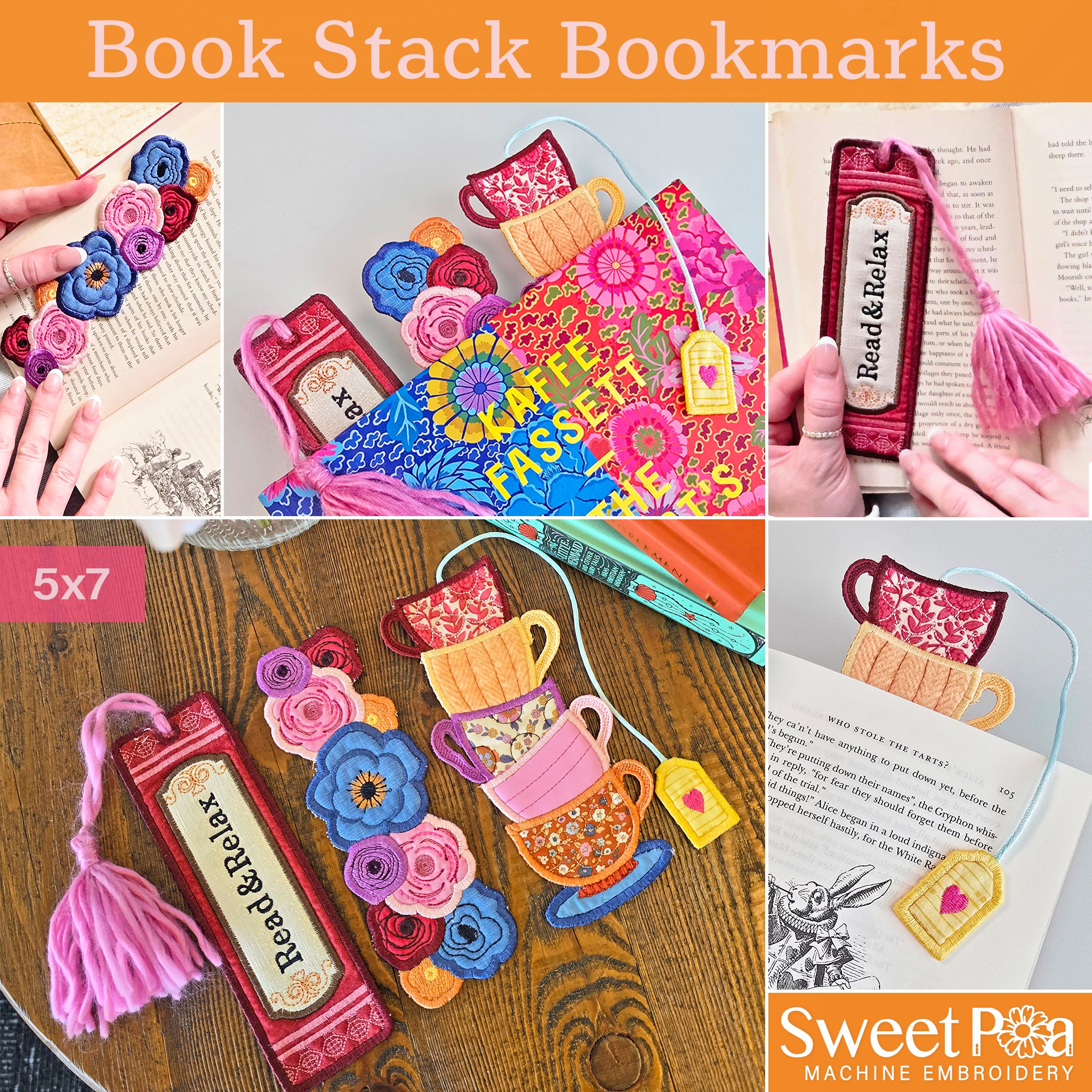 Book Stack Bookmarks In the hoop machine embroidery designs