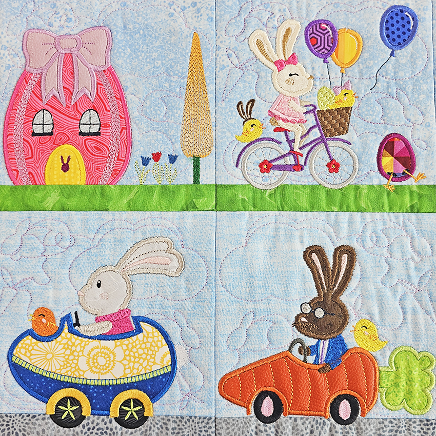 Bunny Ville Quilt, Machine Embroidery Design, Easter Design, Bunny, Eggs, Festive, Sweet Pea Machine Embroidery