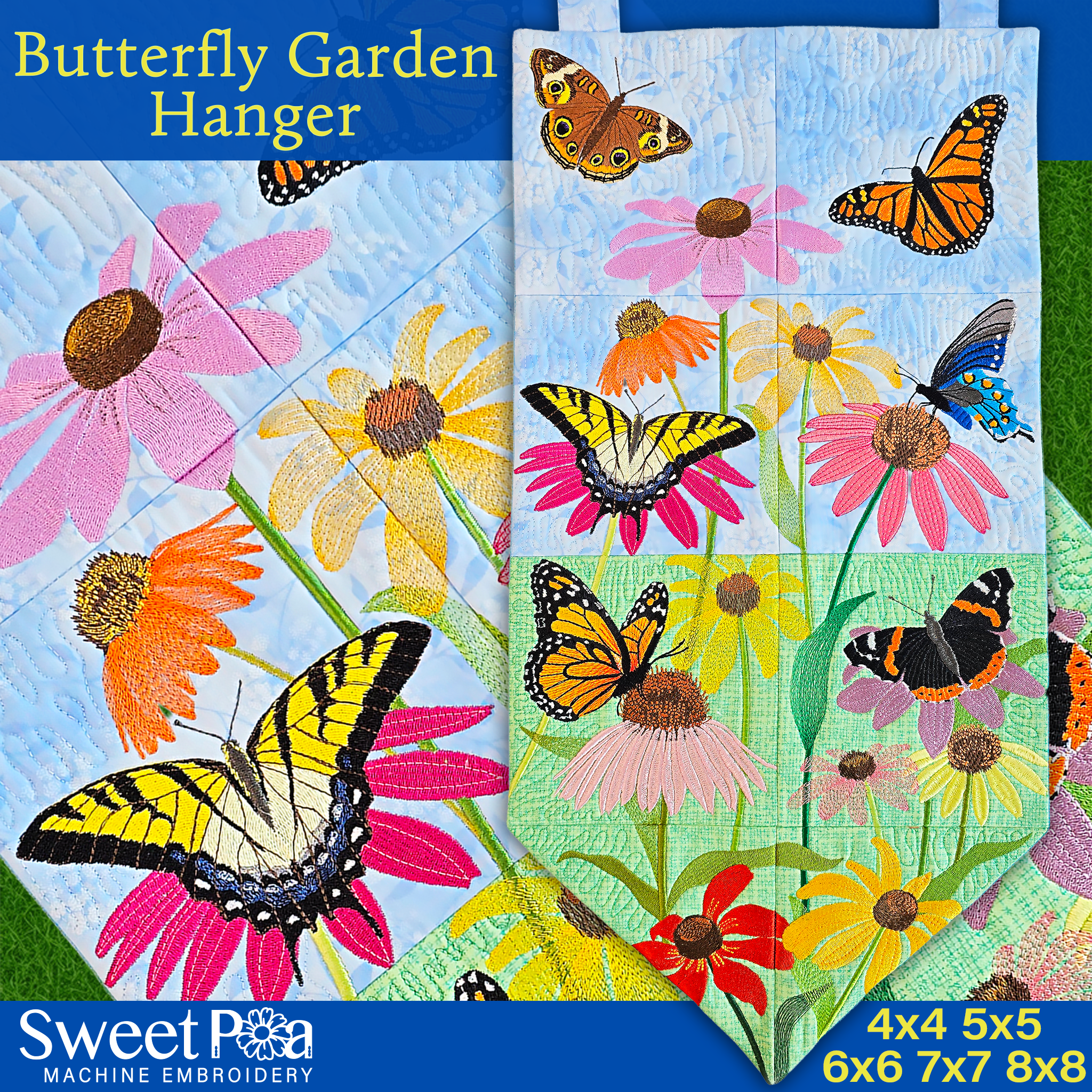 Butterfly Garden Hanger In the hoop machine embroidery designs