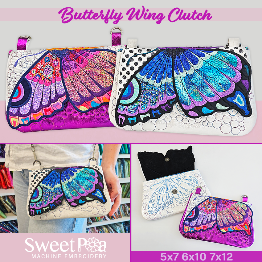 Butterfly Wing Clutch 5x7 6x10 7x12 in the hoop