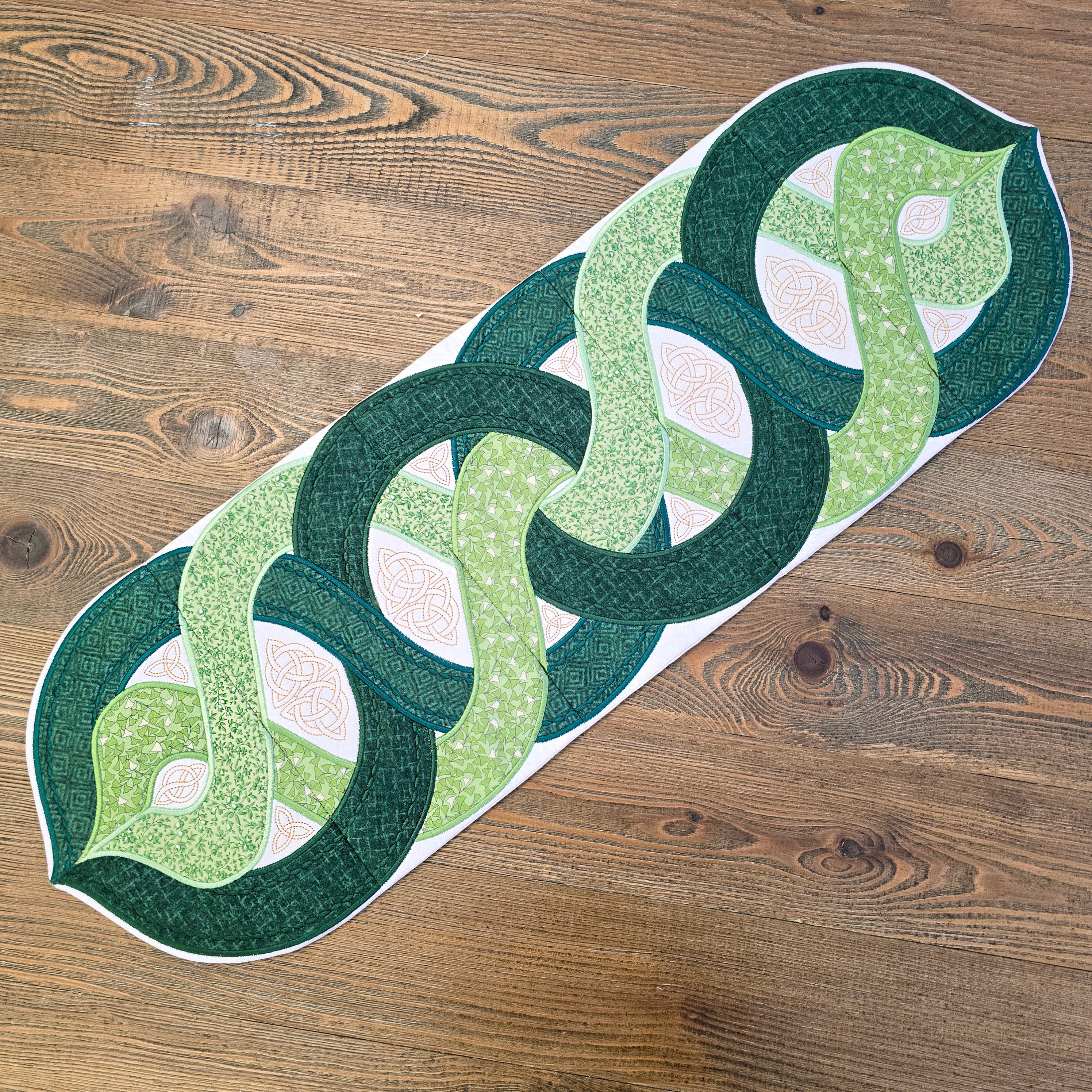 traditional Irish themed celtic braids runner with redwork